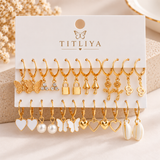 TITLIYA Korean Style Gold Butterfly & Pearl Earrings Combo Set of 12 Pairs