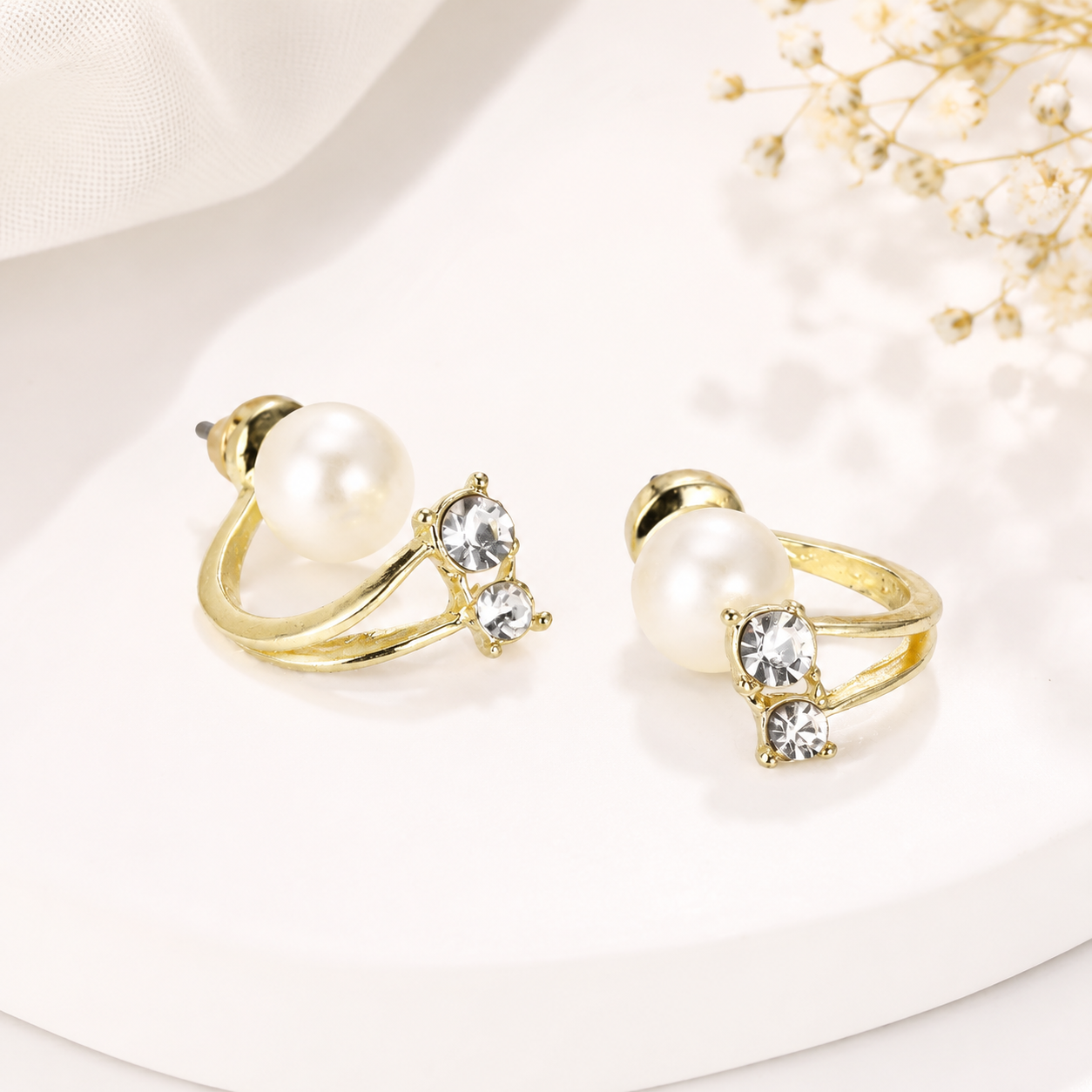 TITLIYA Korean Pearl Anti-Tarnish Gold Stud Earrings