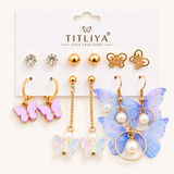 TITLIYA Korean Style Butterfly & Pearl Earrings Set of 6