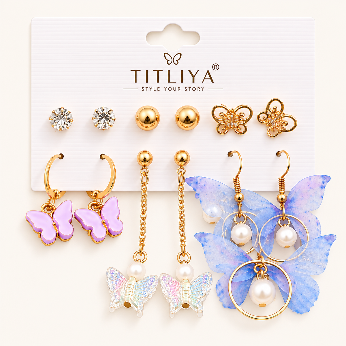 TITLIYA Korean Style Butterfly & Pearl Earrings Set of 6