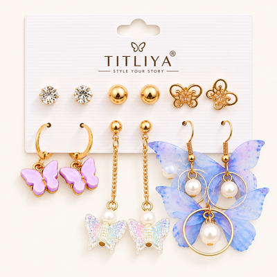 TITLIYA Korean Style Butterfly & Pearl Earrings Set of 6