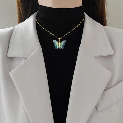 Vibrant Blue Winged Butterfly Necklace - TITLIYA