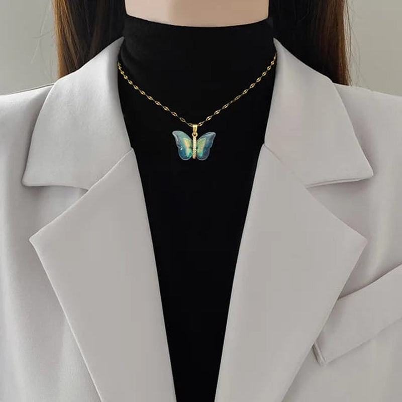 Vibrant Blue Winged Butterfly Necklace