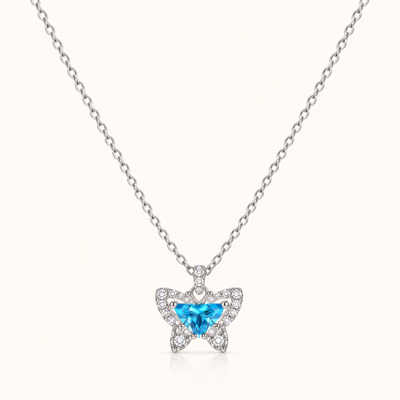 TITLIYA Korean Blue Butterfly Pendant Necklace