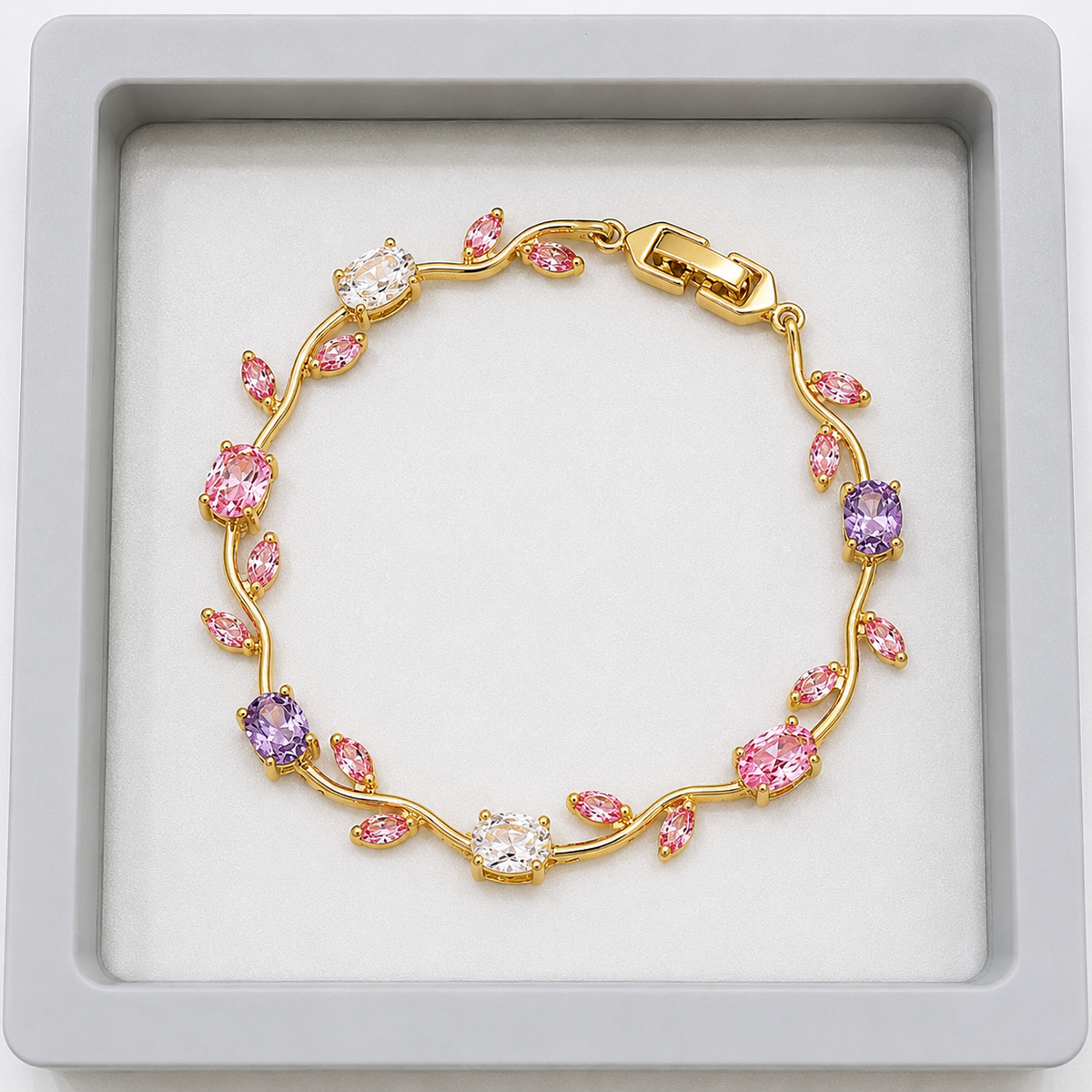 TITLIYA Korean Pink & Purple Stone Tulip Bracelet For Women