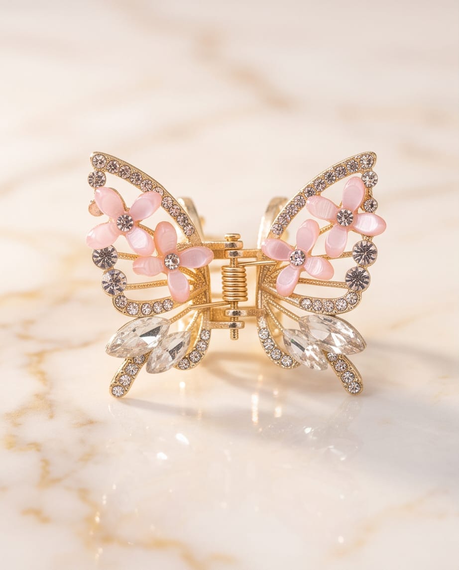 TITLIYA Korean Pink Butterfly Claw Hair Clip – Anti-Tarnish Floral Design