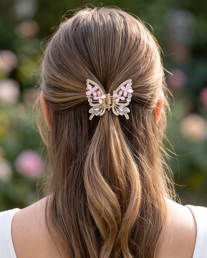 TITLIYA Korean Pink Butterfly Claw Hair Clip – Anti-Tarnish Floral Design