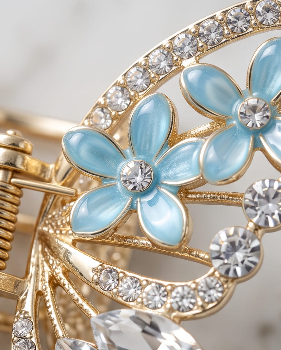 TITLIYA Korean Butterfly Hair Clip – Blue Floral Anti-Tarnish Hair Accessory