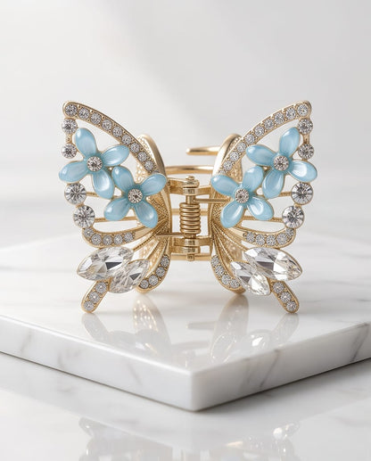 TITLIYA Korean Butterfly Hair Clip – Blue Floral Anti-Tarnish Hair Accessory