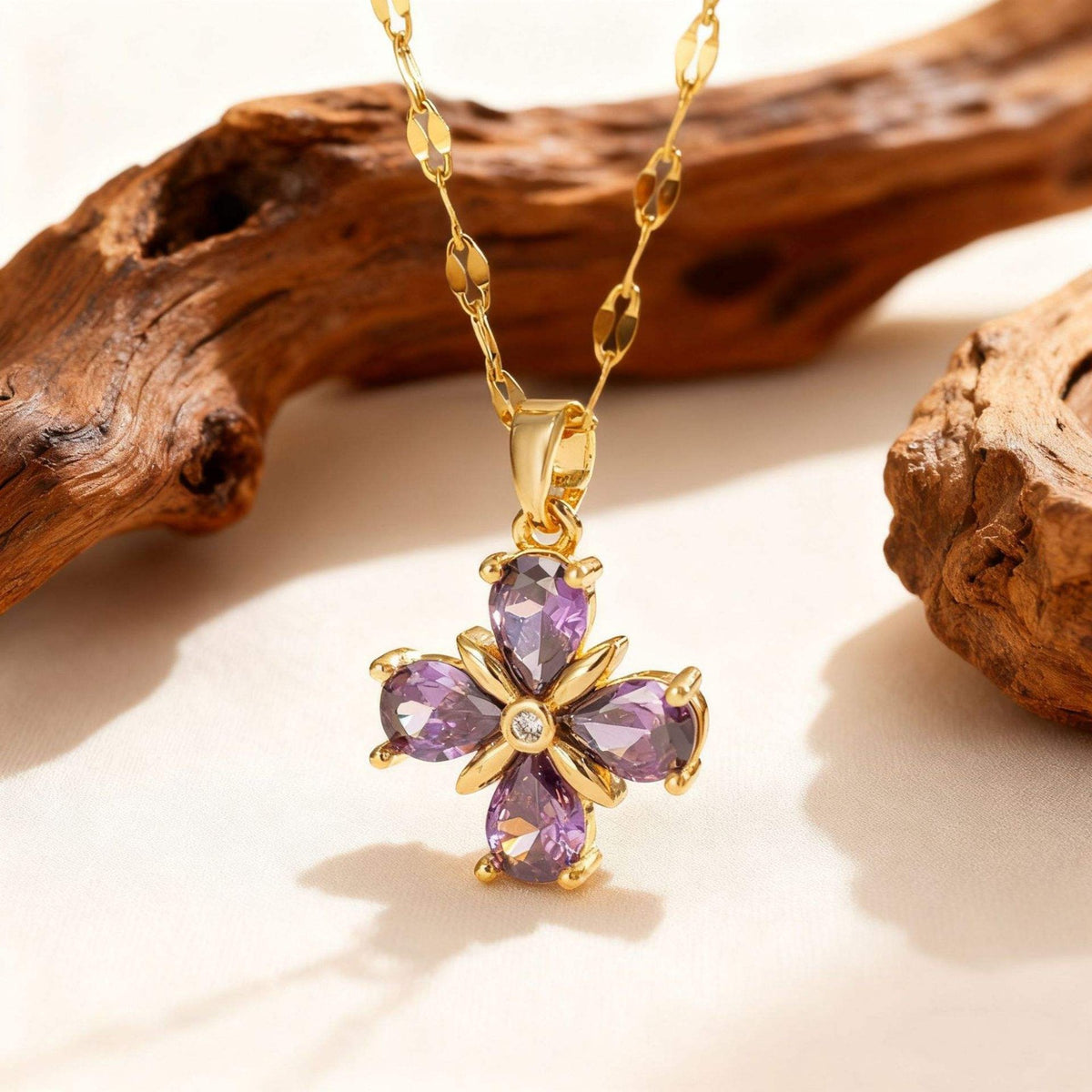 TITLIYA Korean Purple Crystal Flower Pendant Necklace
