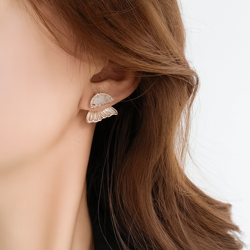 White Pearl Butterfly Stud Earrings (Elegant)