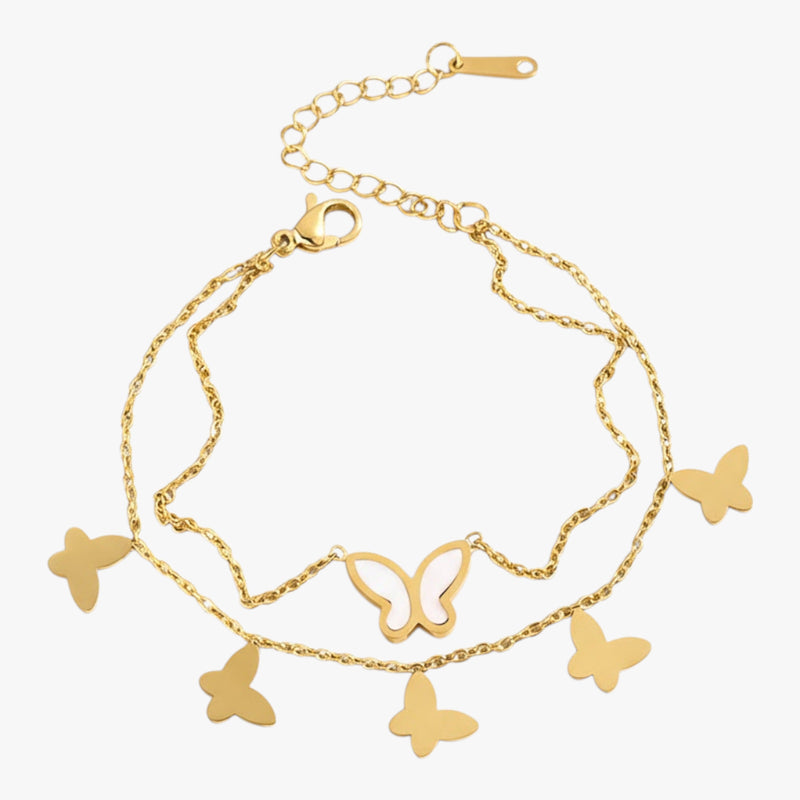 White Butterfly Layered Chain Bracelet