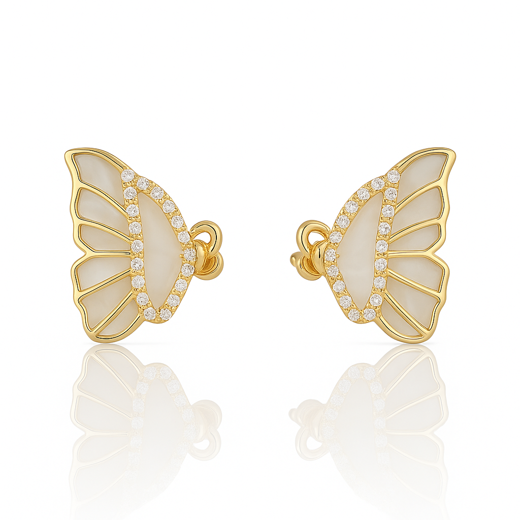 White Pearl Butterfly Stud Earrings (Elegant) Titliya