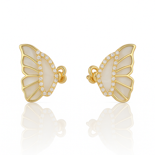 White Pearl Butterfly Stud Earrings (Elegant) Titliya