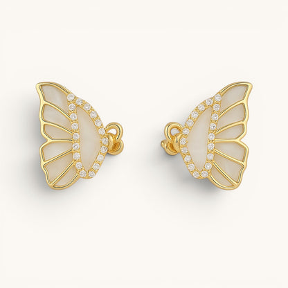 White Pearl Butterfly Stud Earrings (Elegant) Titliya