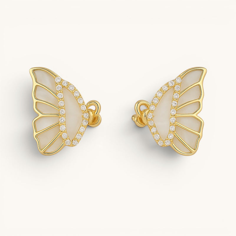White Pearl Butterfly Stud Earrings (Elegant)