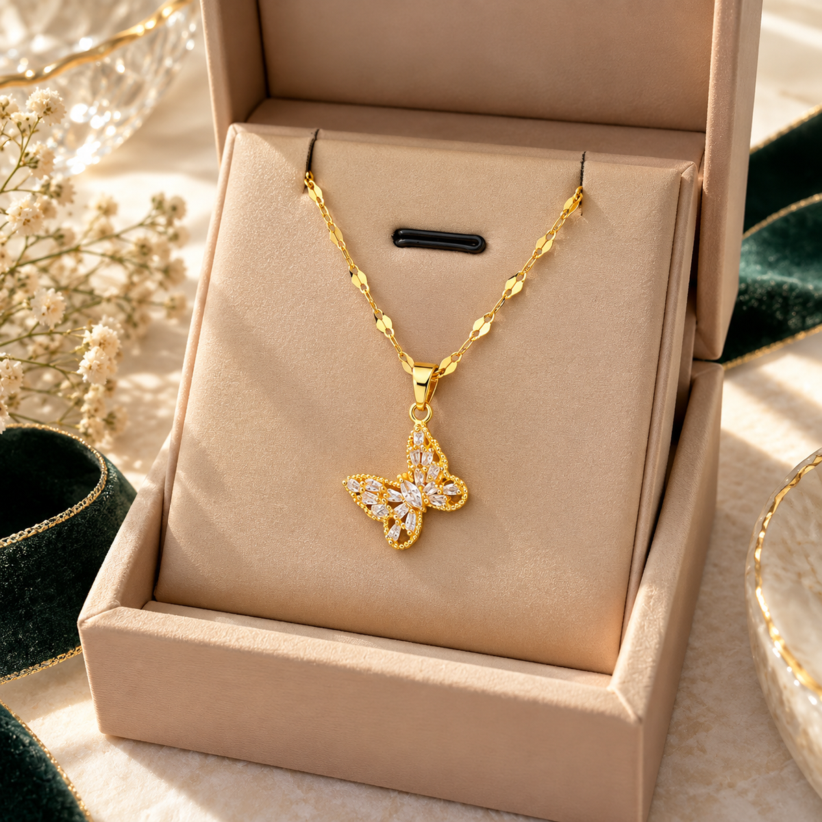 TITLIYA Korean Gold Plated Butterfly Pendant Necklace