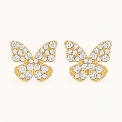 TITLIYA Korean Style Gold Butterfly Crystal Stud Earrings