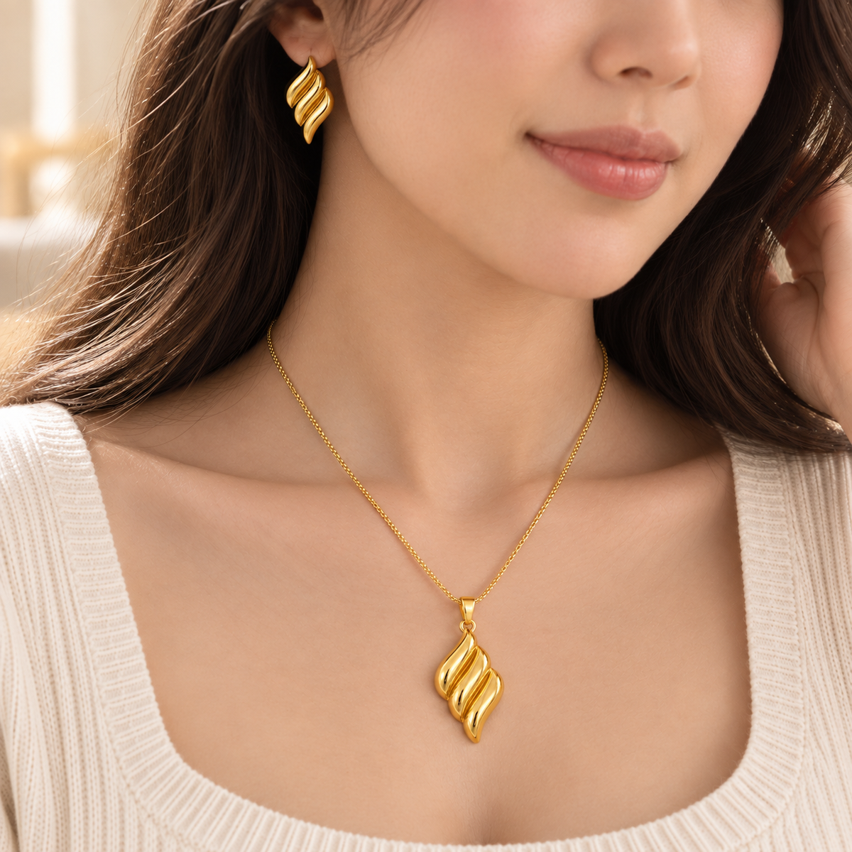 TITLIYA Korean Gold Plated Necklace & Earrings Set