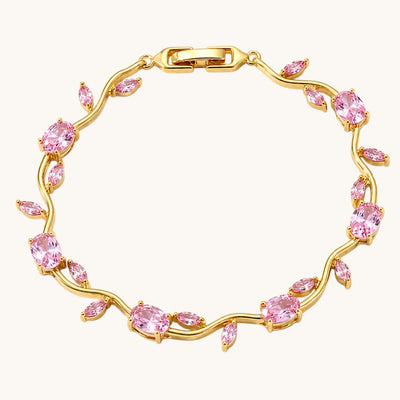 Pink Crystal Vine Bracelet for Women | Gold-Tone Floral Leaf Bracelet