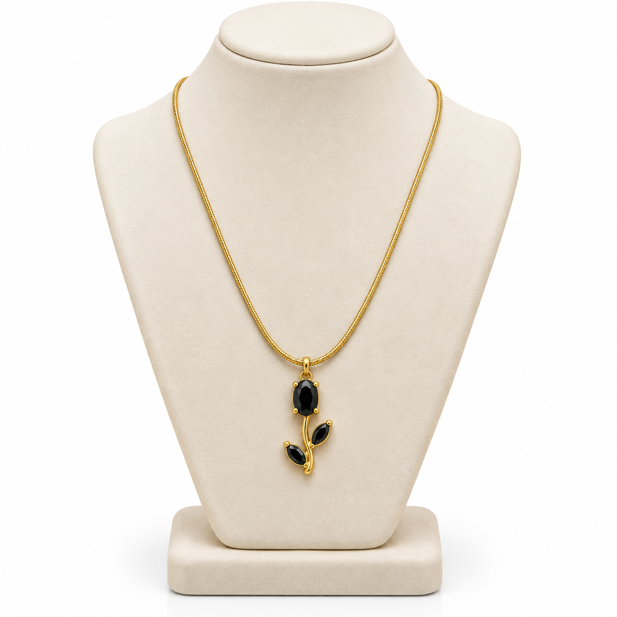 TITLIYA Korean Style Gold Tone Black Tulip Pendant Necklace