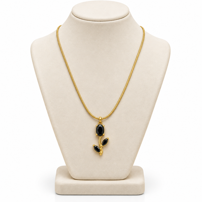 TITLIYA Korean Style Gold Tone Black Tulip Pendant Necklace