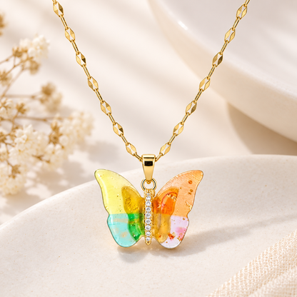 TITLIYA Korean Style Gold Multicolor Butterfly Pendant Necklace