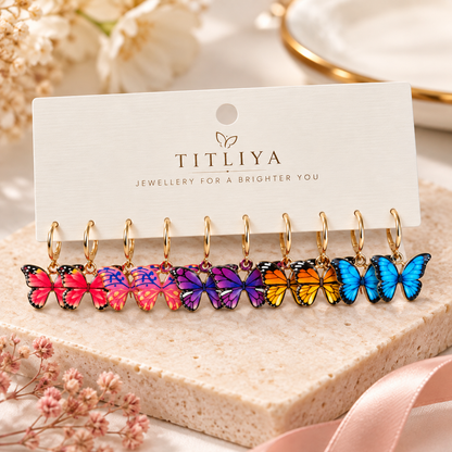 TITLIYA Korean Style Multicolor Butterfly Hoop Earrings Set of 5
