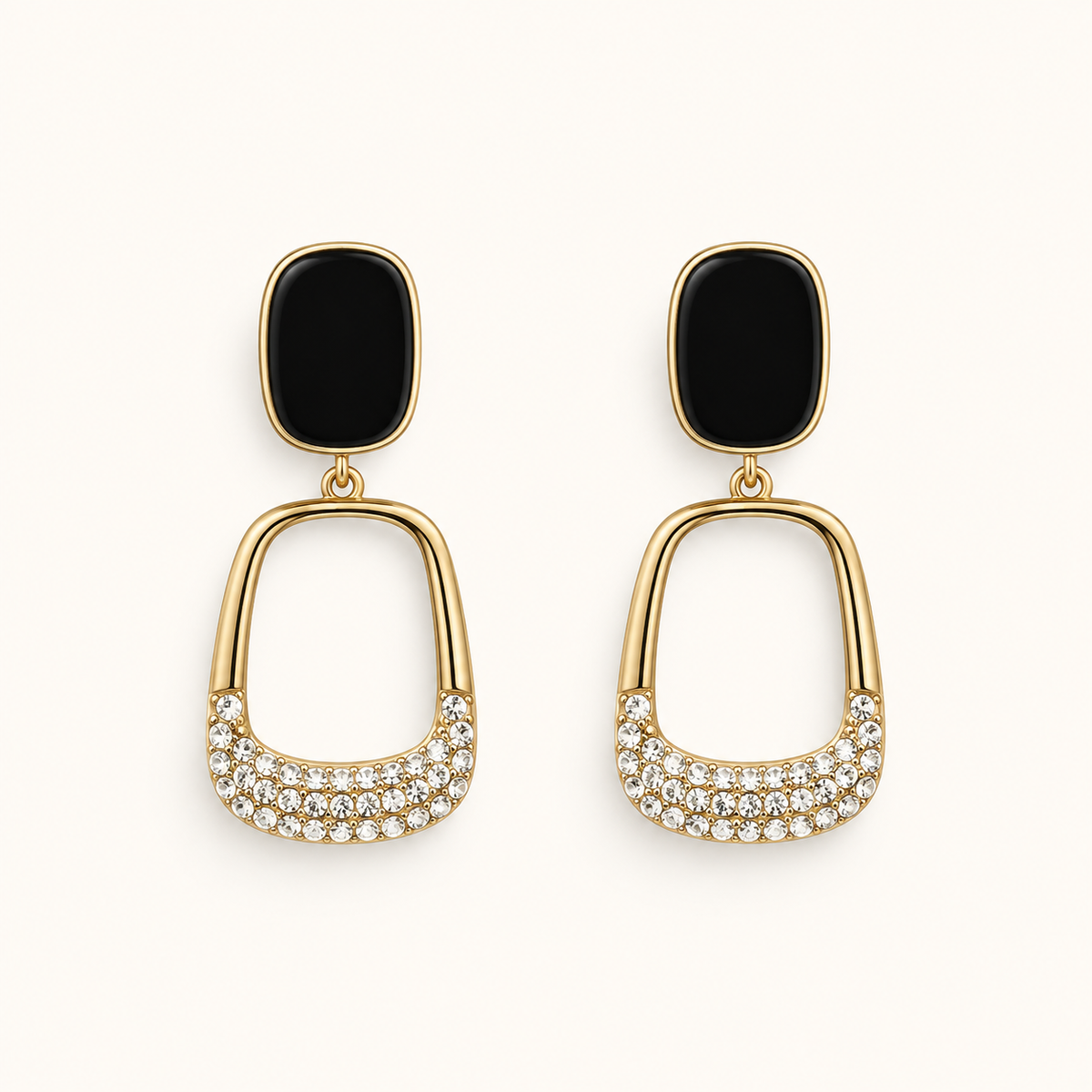 TITLIYA Korean Style Black & Gold Geometric Crystal Drop Earrings