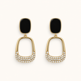 TITLIYA Korean Style Black & Gold Geometric Crystal Drop Earrings