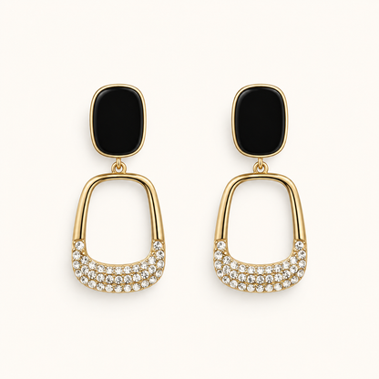 TITLIYA Korean Style Black & Gold Geometric Crystal Drop Earrings