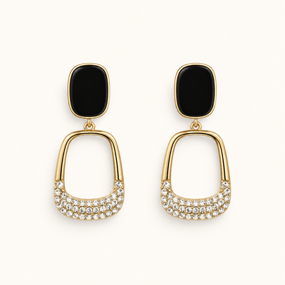 TITLIYA Korean Style Black & Gold Geometric Crystal Drop Earrings