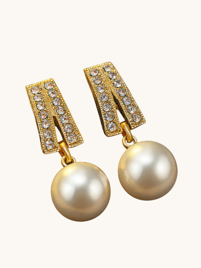 TITLIYA Korean Style Pearl & Crystal Gold Drop Earrings for Women | Elegant Rhinestone Statement Earrings