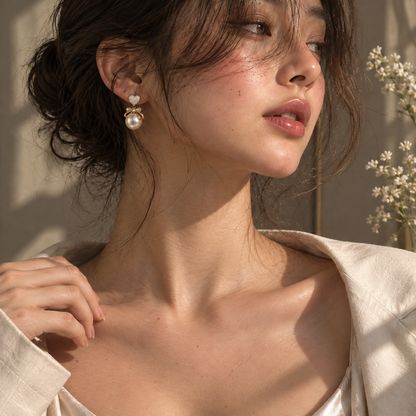 TITLIYA Korean Style Gold Pearl Heart Drop Earrings