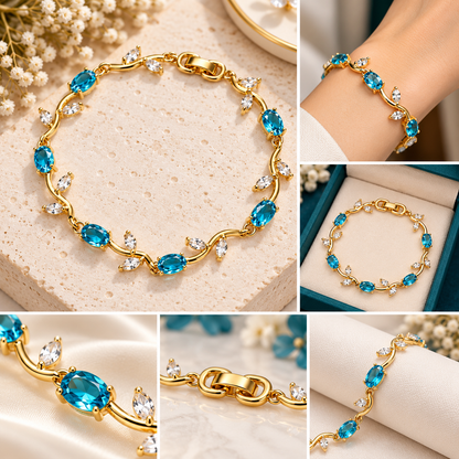 TITLIYA Korean Ocean Blue Crystal Gold-Tone Tulip Bracelet for Women
