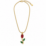 TITLIYA Korean Style Gold Tone Red & Green Tulip Pendant Necklace