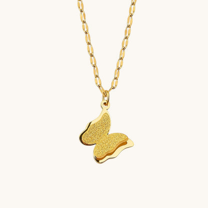 TITLIYA Korean Style Gold Butterfly Pendant Necklace for Women | Sparkling Butterfly Charm Necklace with Oval Link Chain | Anti-Tarnish Fashion Jewellery