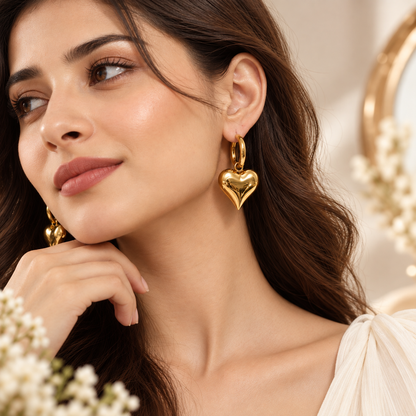 TITLIYA Korean Style Gold Heart Drop Hoop Earrings