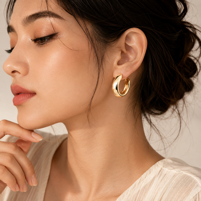 TITLIYA Korean Style Gold Hoop Earrings for Women – Chunky Open Hoop Statement Earrings | Anti-Tarnish