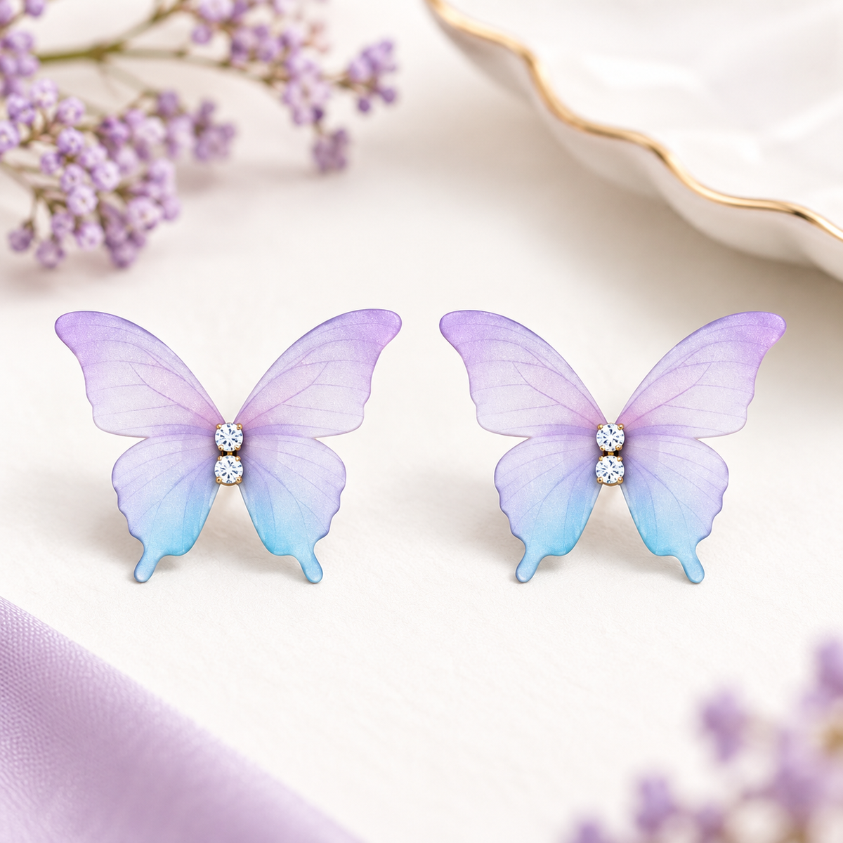 TITLIYA Korean Style Pastel Blue & Purple Butterfly Stud Earrings