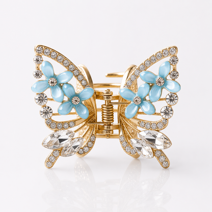 TITLIYA Korean Butterfly Hair Clip – Blue Floral Anti-Tarnish Hair Accessory