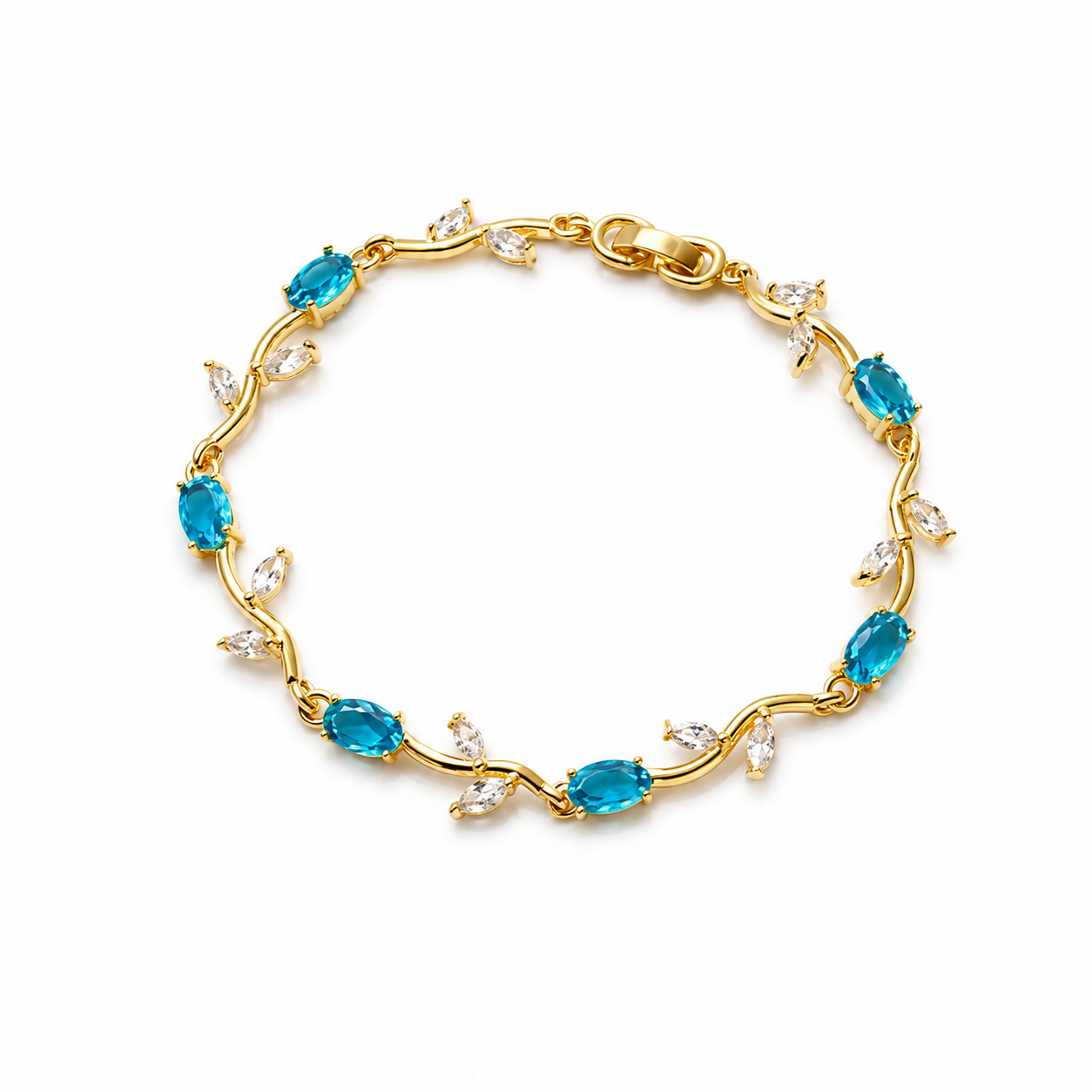 Ocean Blue Crystal Gold-Tone Bracelet for Women | Korean-Inspired Jewellery