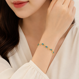 TITLIYA Korean Ocean Blue Crystal Gold-Tone Tulip Bracelet for Women