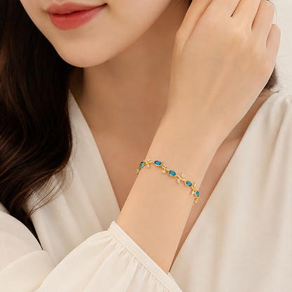 Ocean Blue Crystal Gold-Tone Bracelet for Women | Korean-Inspired Jewellery