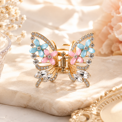 TITLIYA Korean Pink & Blue Butterfly Claw Hair Clip – Anti-Tarnish Floral Design
