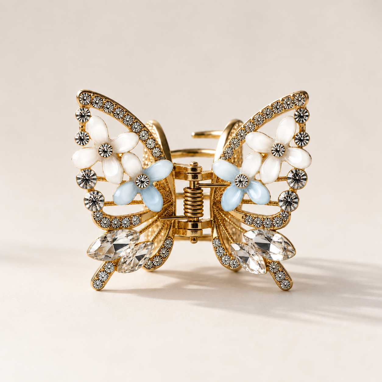 TITLIYA Korean White & Blue Butterfly Claw Hair Clip – Anti-Tarnish Floral Design