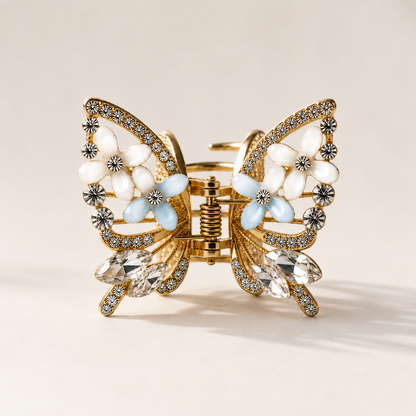 TITLIYA Korean White & Blue Butterfly Claw Hair Clip – Anti-Tarnish Floral Design