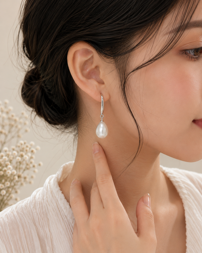 TITLIYA Korean Silver & Pearl Teardrop Earrings