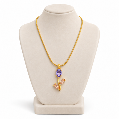 TITLIYA Korean Style Gold Tone Purple & Pink Tulip Pendant Necklace