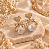 TITLIYA Korean Style Gold Pearl Heart Drop Earrings